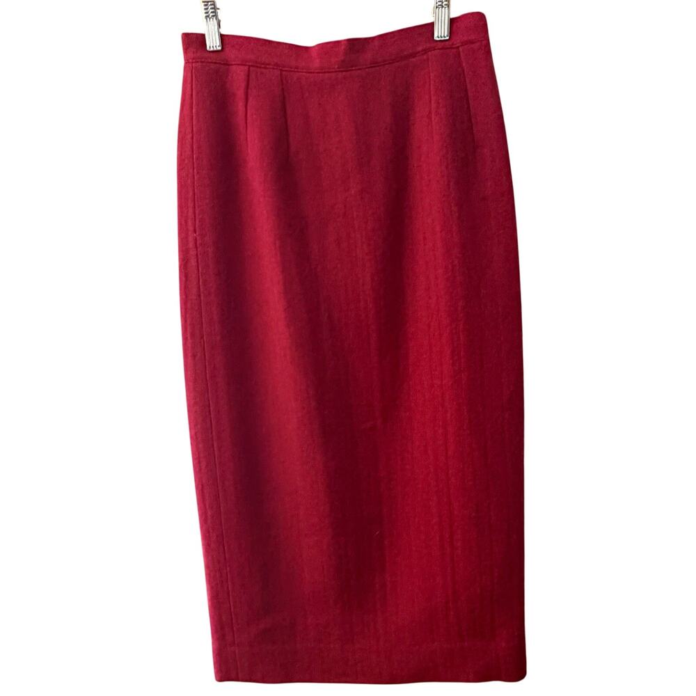 Trefriw Woollen Mills Red 100% Wool Pencil Skirt Knee Length M Zip